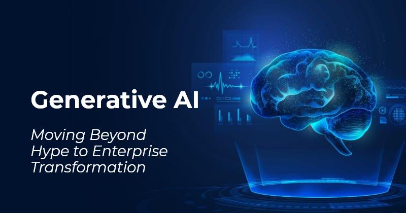 Futuristic AI interface connecting cloud icons (Azure, AWS, Power Platform) with enterprise workflows (dashboards, customer service, automation)